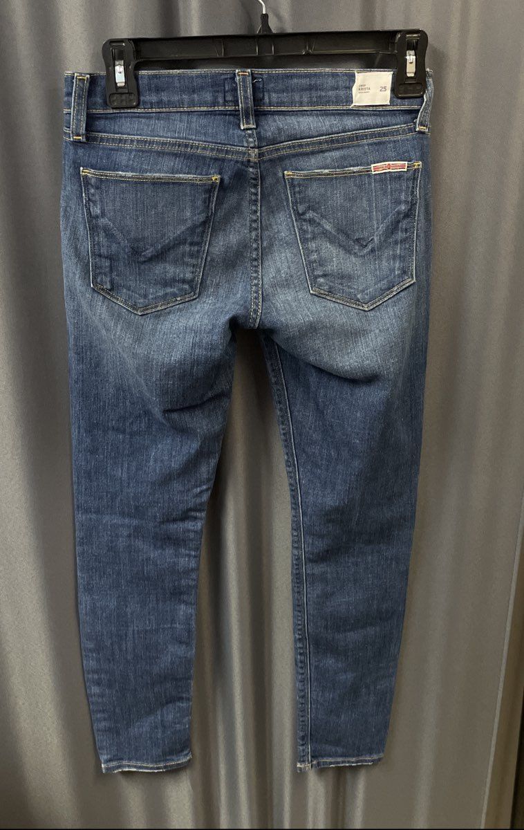 Hudson Women's Blue Krista Super Skinny Crop Distressed Ripped Jeans Sz 25