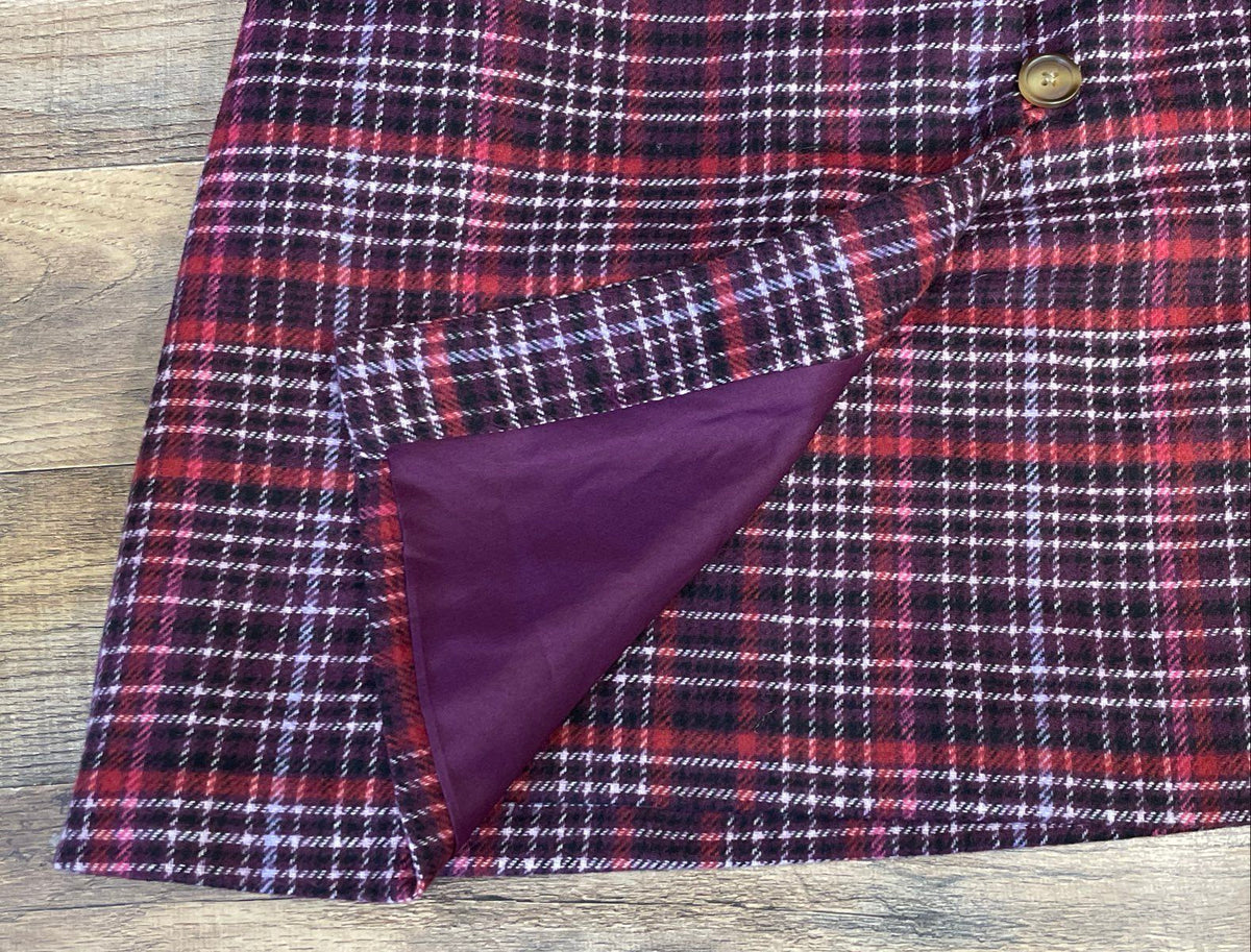 On 34th Women's Red Purple Plaid Button Front Mini Skirt Sz 6 NWT