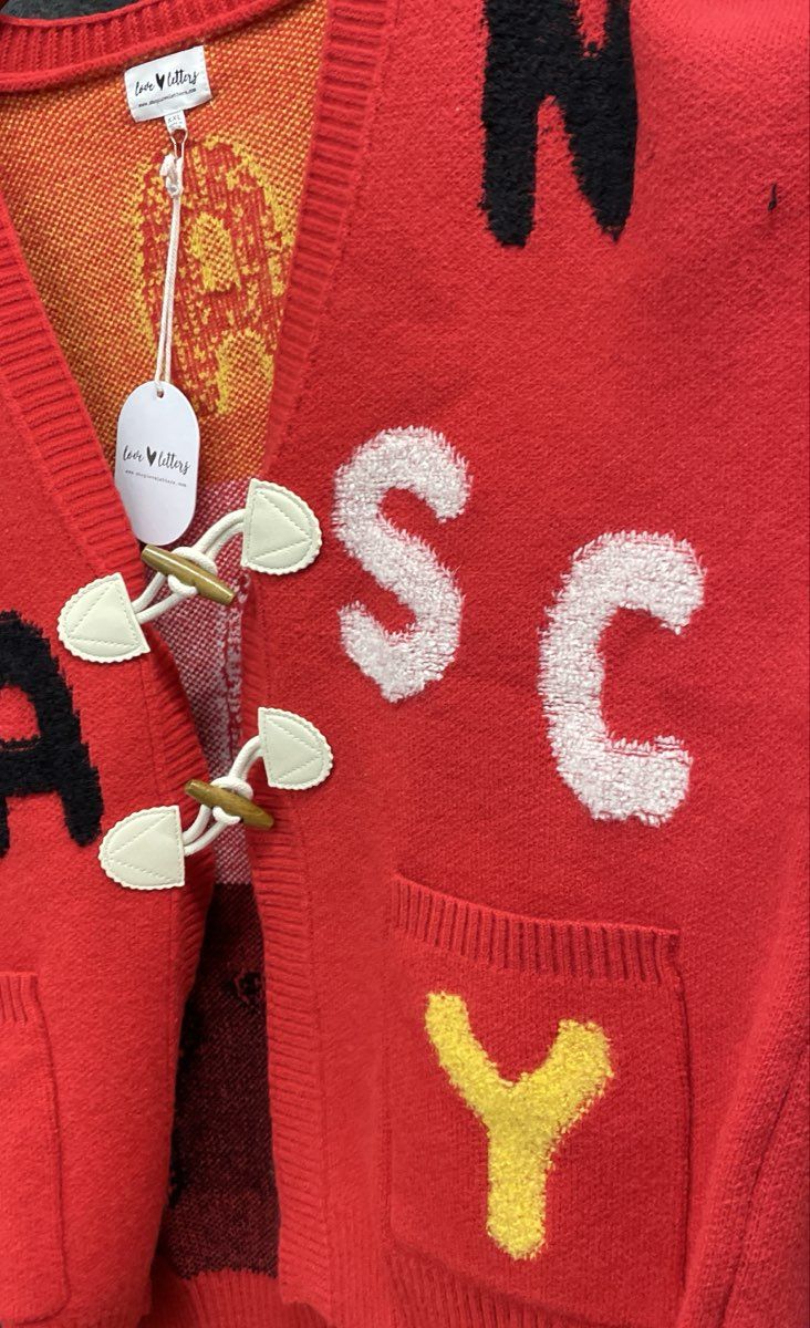 Love Letters Womens Play Call Toggle Cardigan Red Kansas City Sweater Sz XXL NWT