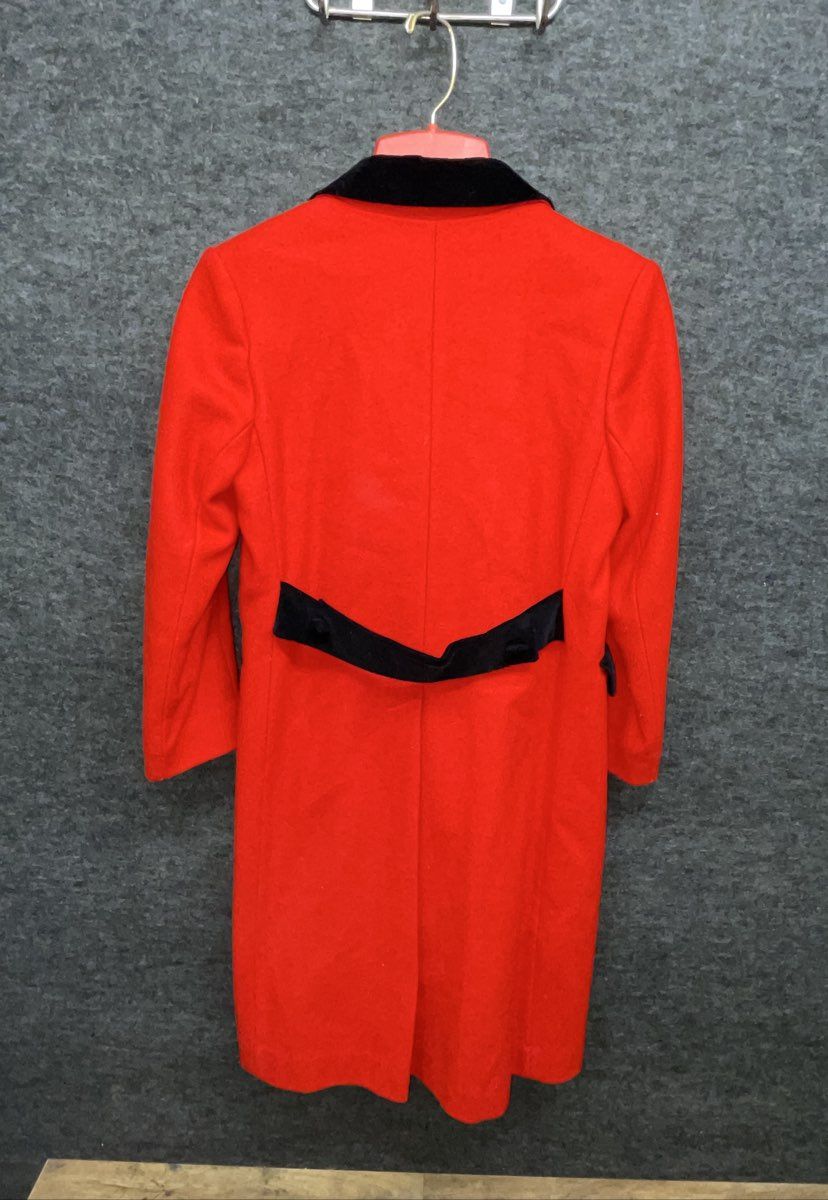 Vintage 90s Rothschild Girls Red Peacoat Velvet Trim Dress Coat Made in USA
