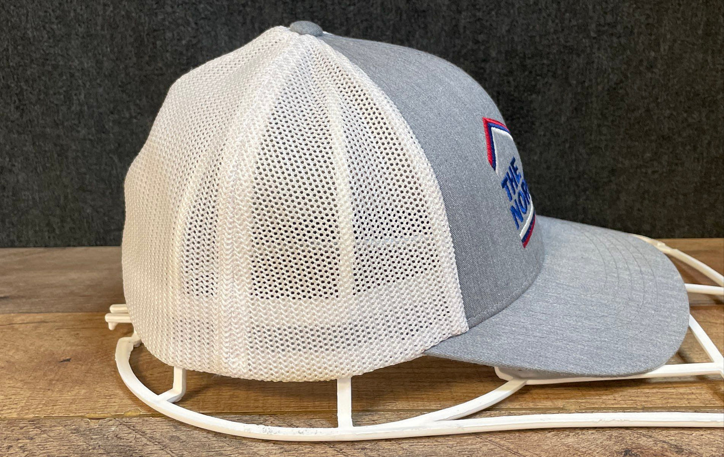 The North Face Men's Gray White Mountain Logo Flexfit Trucker Hat