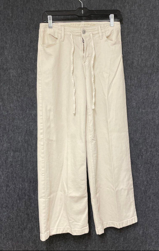 American Eagle Women's Wide Leg Pants Cream Drawstring Waist Stretch Sz 0
