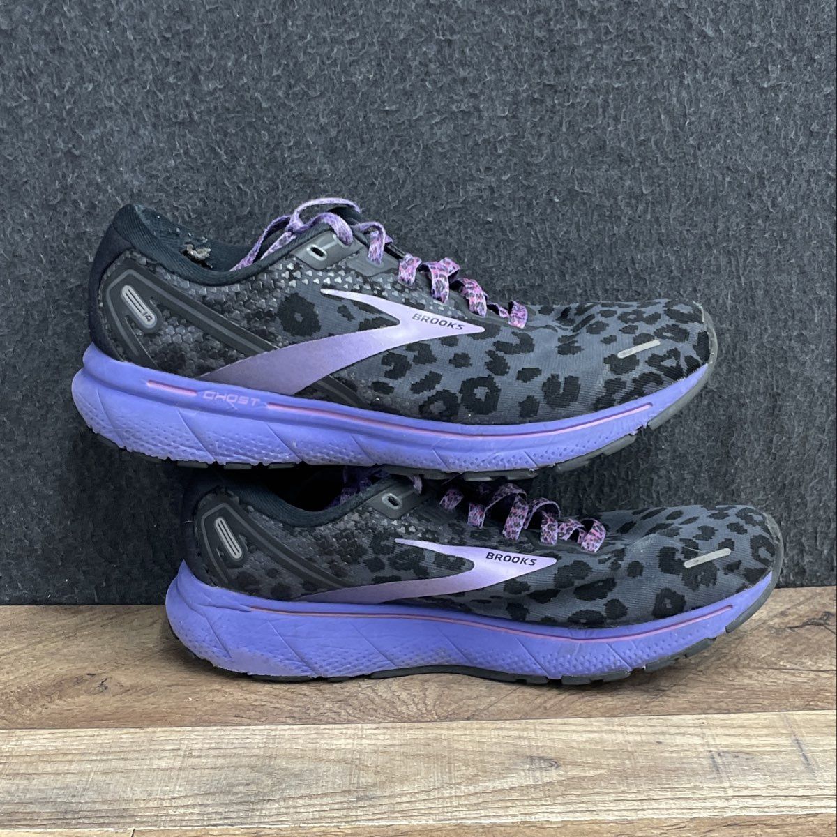 Brooks Ghost 14 Electric Cheetah Purple Black Leopard Running Shoes Size 9.5