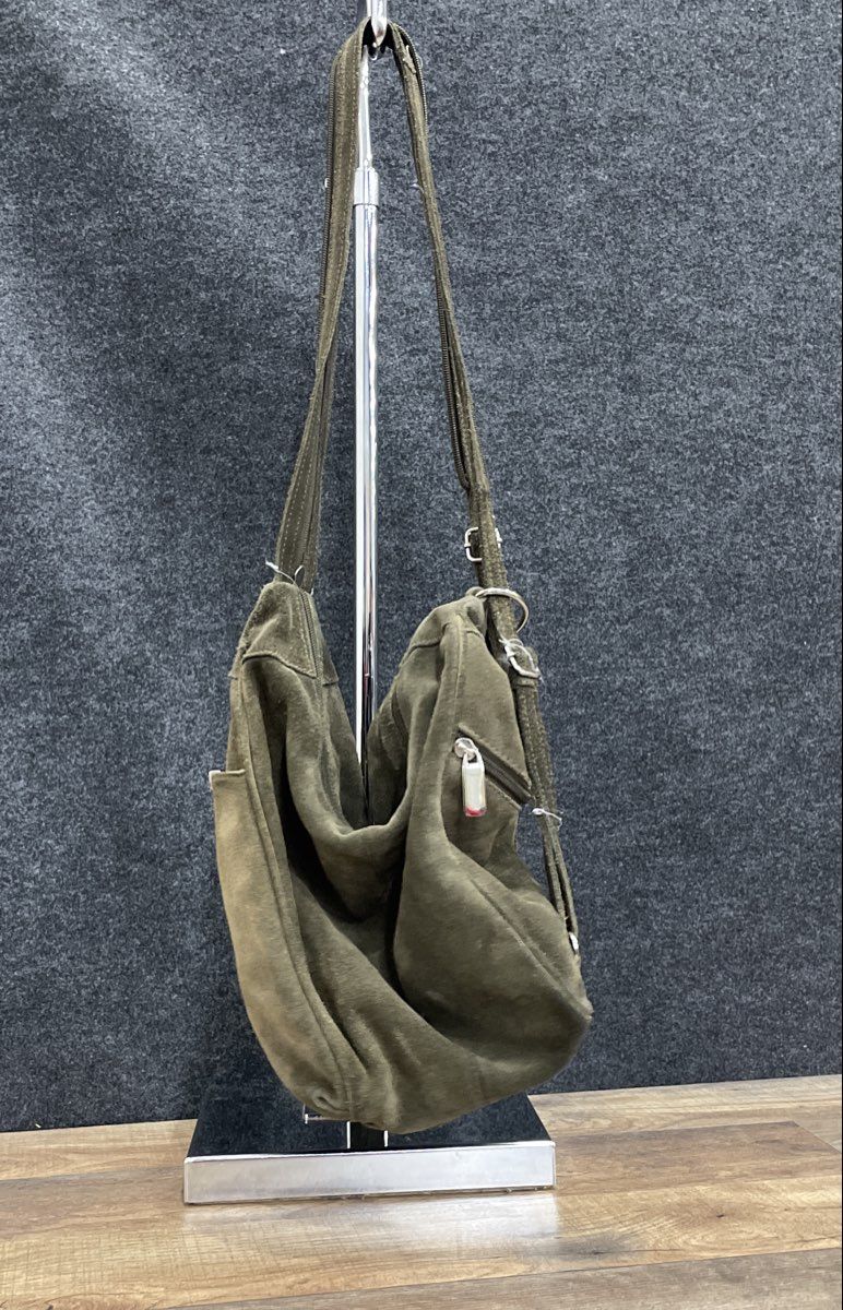 Fossil Green Suede Sling Backpack Hobo Shoulder Bag Silver Hardware