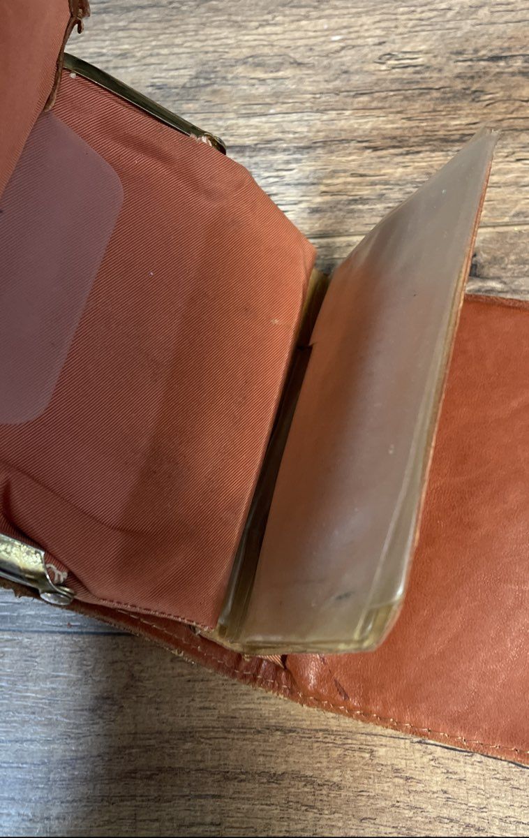 Vintage 70s Princess Gardner Brown Genuine Lambskin Kiss Lock Trifold Wallet