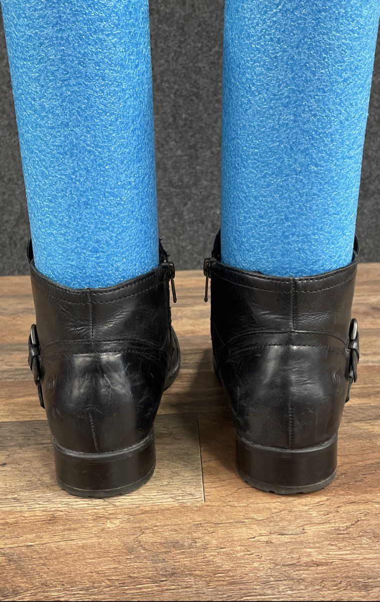 Born Black Leather Moto Buckle Side Zip Ankle Boots Women's Size 9