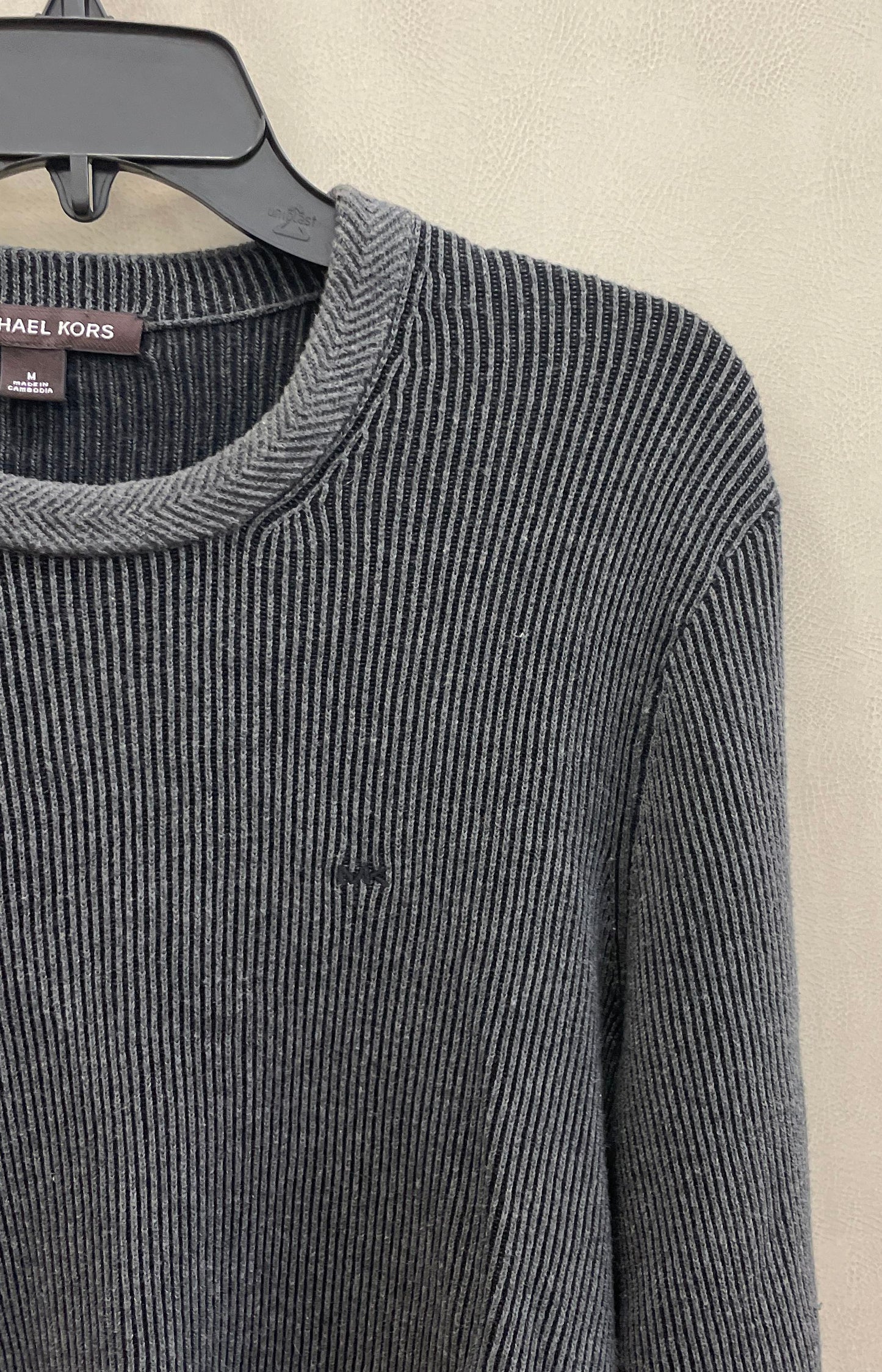 Michael Kors Men's Charcoal Gray Ribbed Cotton Knit Crewneck Sweater Size M