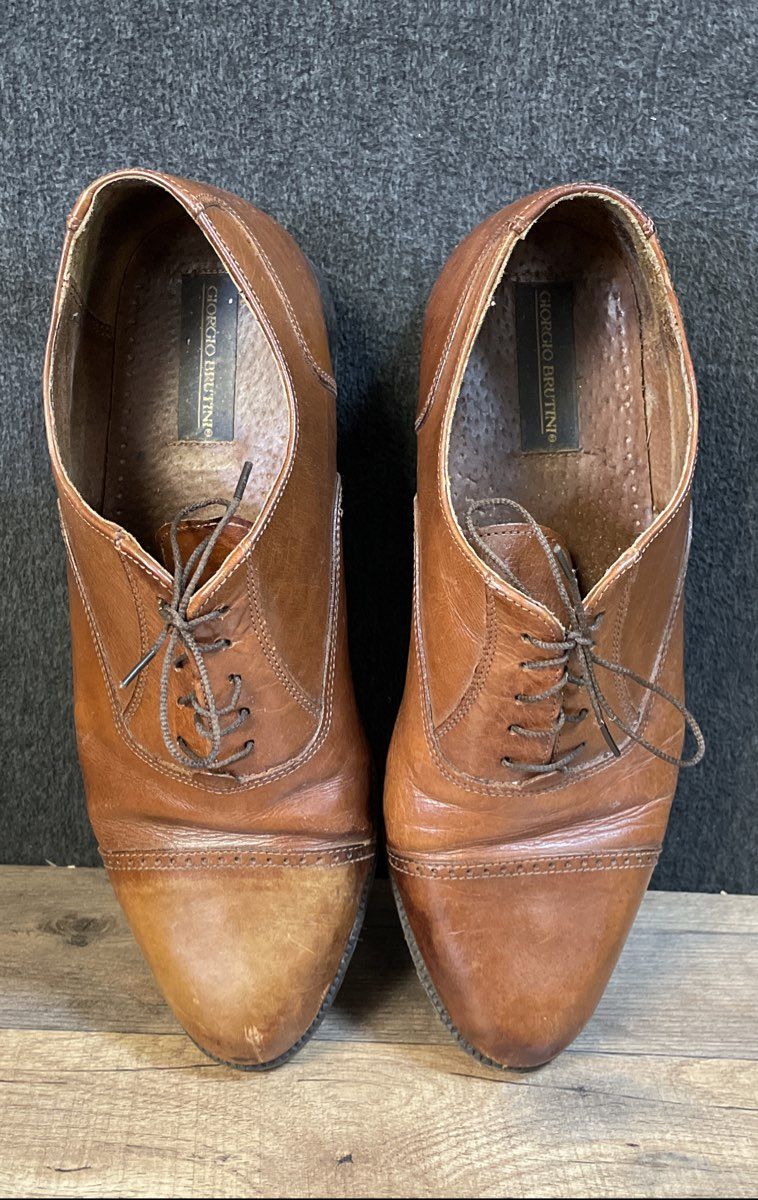 Giorgio Brutini Brown Leather Cap Toe Oxford Dress Shoes Size 9.5