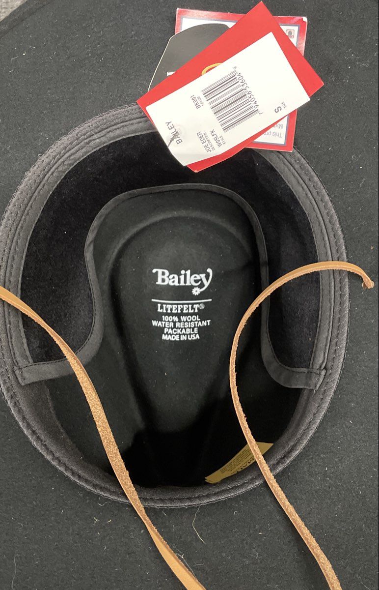 Bailey Men's Joe Eder Black LiteFelt Wool Packable Cowboy Hat Made in USA Sz S