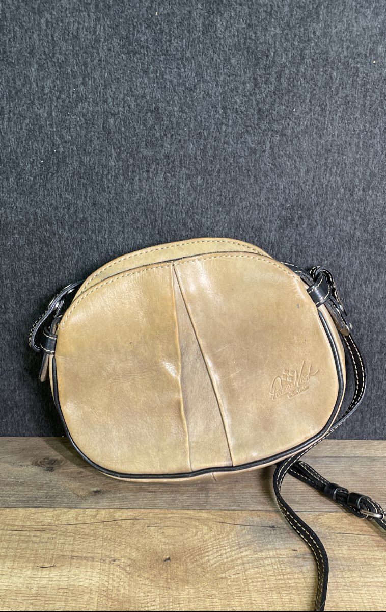 Patricia Nash Chania Beige Leather Crossbody Bag Black Trim Italian Leather