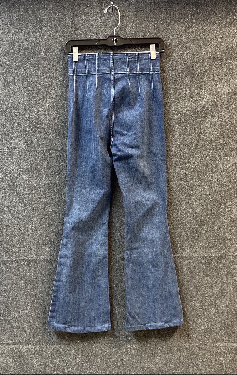 We The Free Women's Blue High Rise Flare Jeans Exposed Button Seam Detail Sz 26