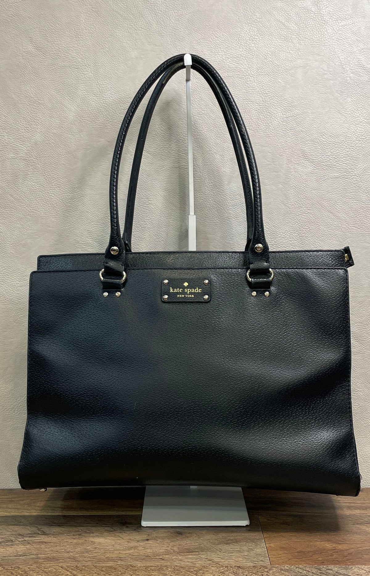 Kate Spade Black Pebbled Leather Large Tote Shoulder Bag Gold Hardware
