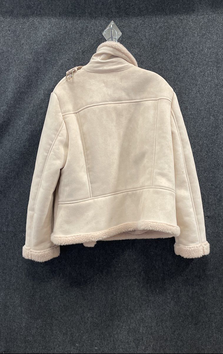 New York & Company Women's Pink Faux Suede Sherpa Lined Moto Jacket Coat Sz XL