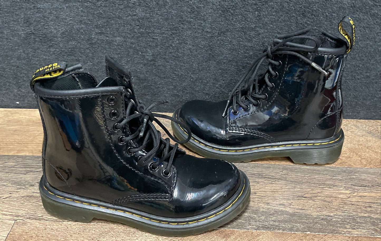 Dr. Martens 1460 J Black Patent Leather Lace-Up Zipper Boots Youth Size US 12
