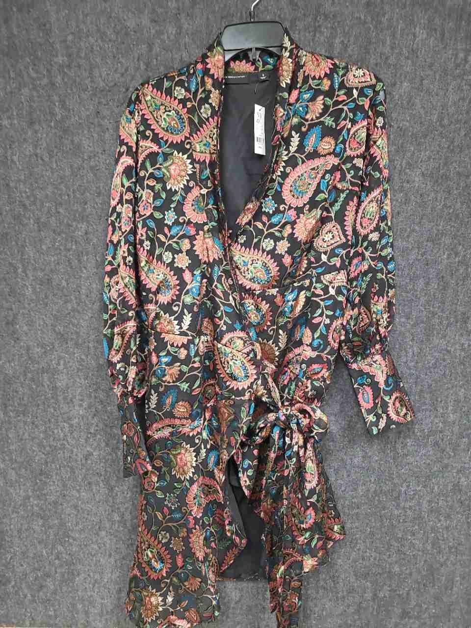 New York & Company Women's Paisley Wrap Dress Black Multicolor NWT Sz S