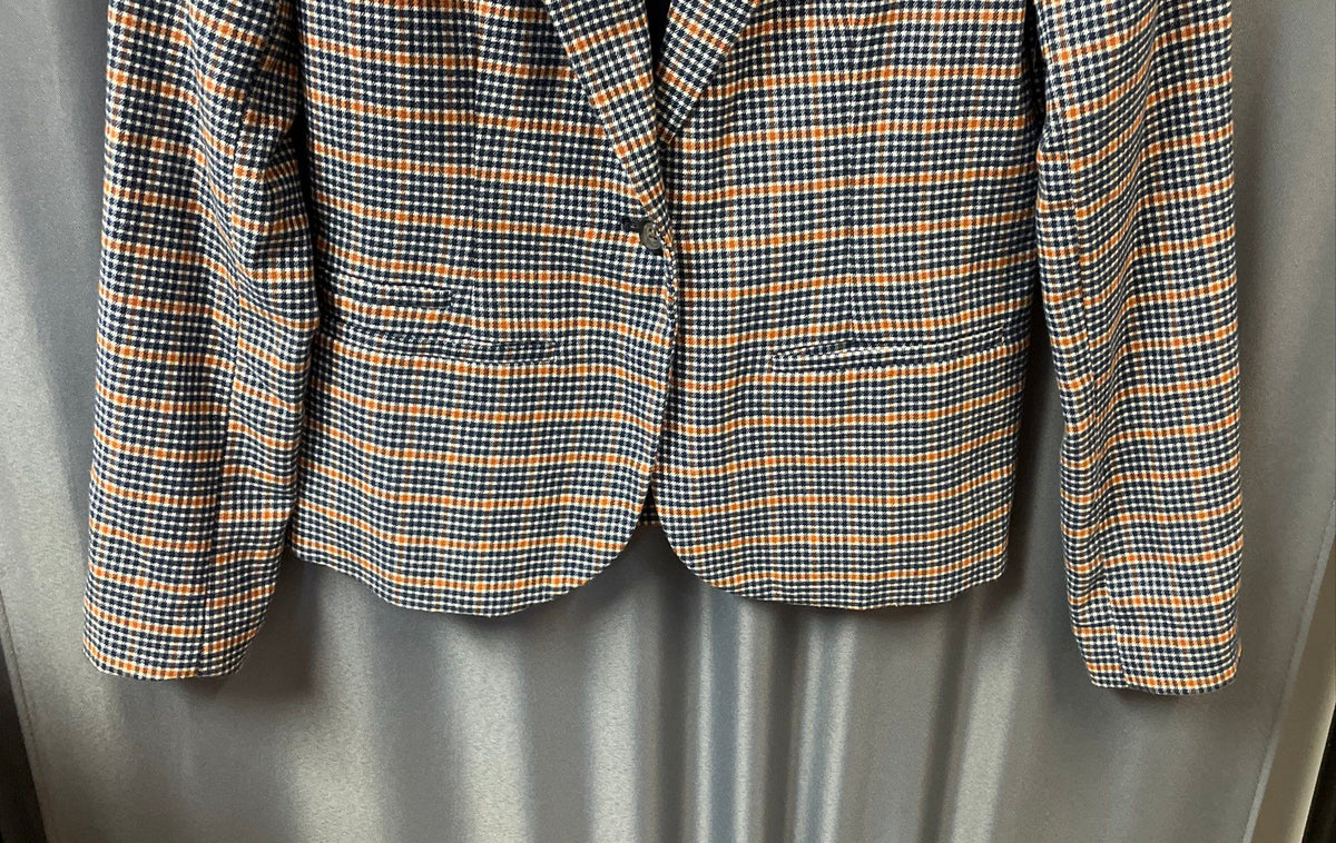 Merona Women's Blue Tan Plaid Wool Blend Blazer Jacket Sz 2
