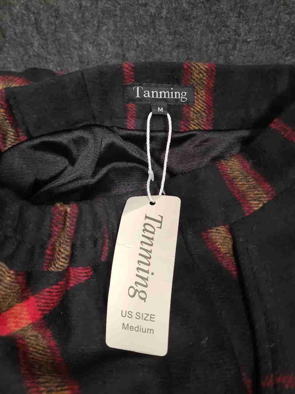 Tanming Women's Black Red Plaid Wool Blend A-Line Midi Skirt NWT Sz M