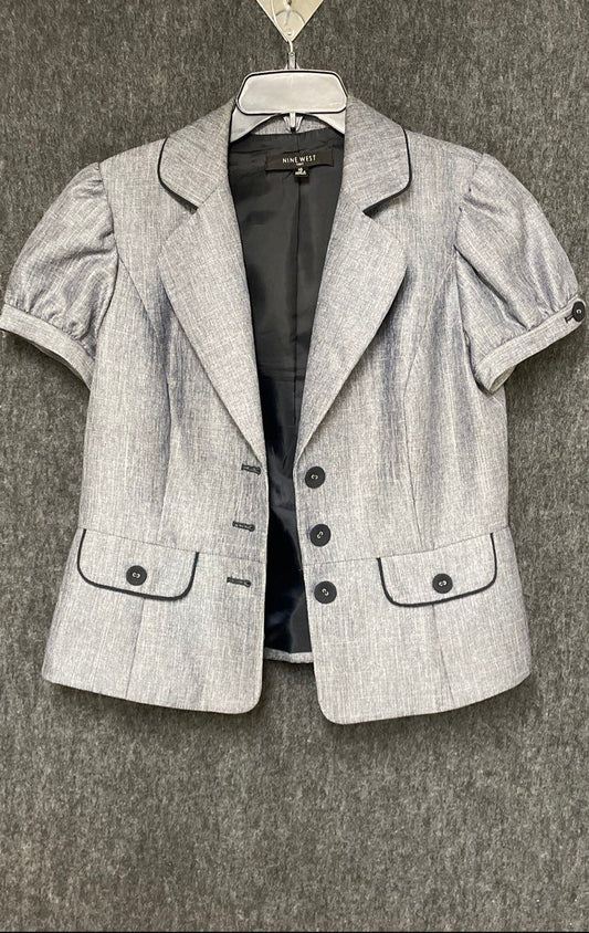 Nine West Women's Gray Puff Shoulder Peplum Suit Jacket Blazer Sz 10