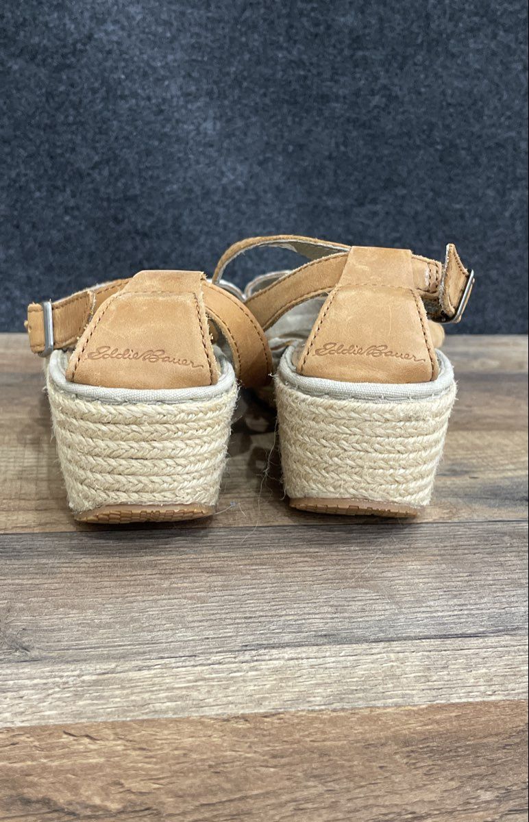 Eddie Bauer Tan Brown Woven Espadrille Wedge Sandals Women's Size 9