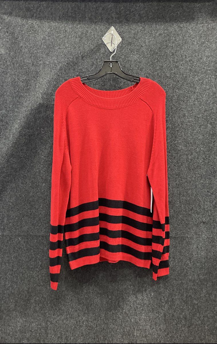 Liz Claiborne Women's Red Black Striped Crew Neck Knit Sweater Sz L NWT
