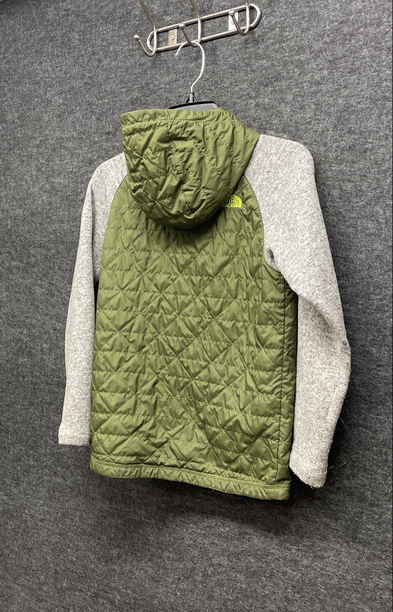 The North Face Boy's Hybrid Quilted Fleece Hooded Jacket Green Grey Sz M 10/12