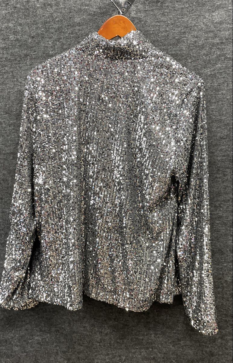 Cable & Gauge Women's Silver Sequin Open Front Jacket Sparkly Holiday NWT Sz XL