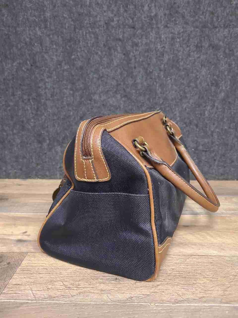 American Living Black Canvas Brown Leather Trim Small Duffle Satchel Bag
