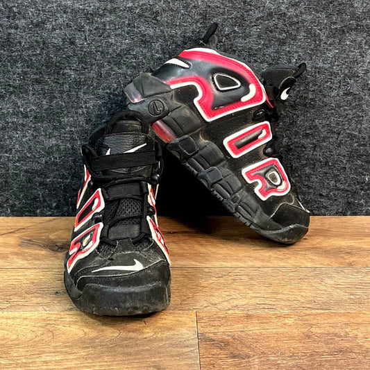 Nike Air More Uptempo GS Black Laser Crimson White Basketball Shoes Size 4Y