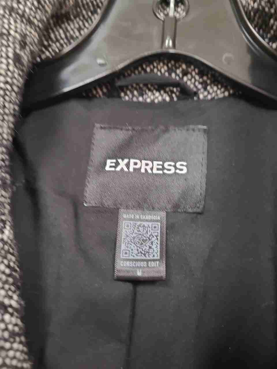 Express Women's Tweed Long Coat Double Breasted Gold Buttons Recycled Wool Sz M