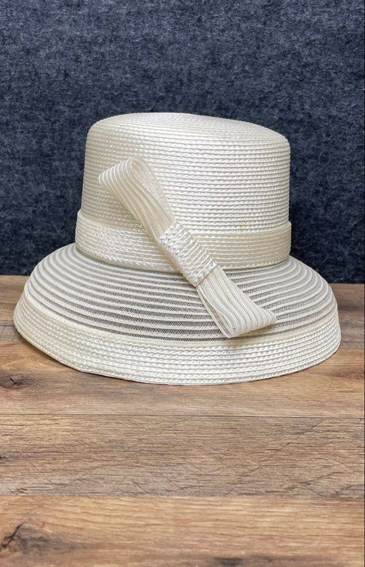 Liz Claiborne Women's Ivory Straw Church Dress Hat Vintage 90s Bow