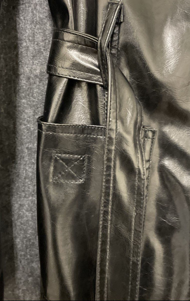 HG Outerwear Women's Black Faux Leather Belted Button Front Jacket Sz M