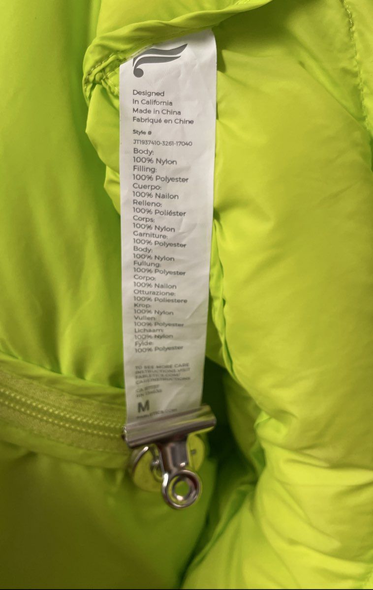 Fabletics Women's Neon Lime Green Quilted Hooded Puffer Vest Full Zip Sz M