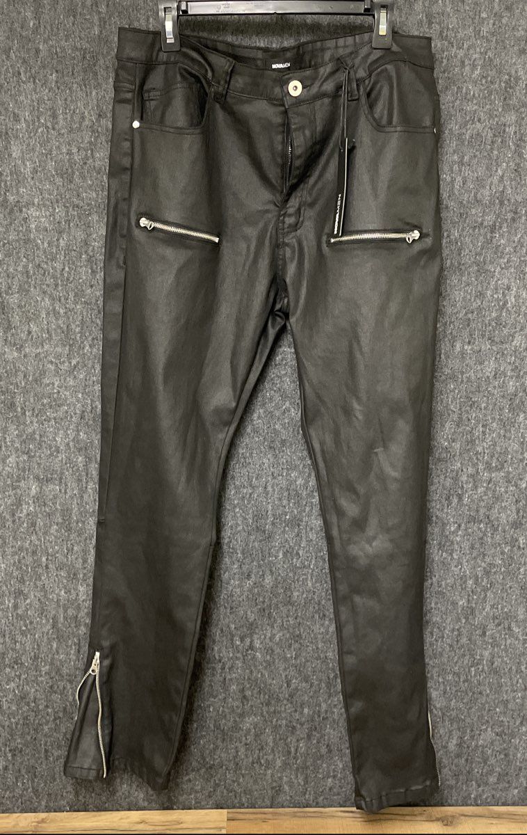 NovaMen Men's Black Keeping It Cool Waxed Skinny Moto Zip Pants Sz 38 NWT