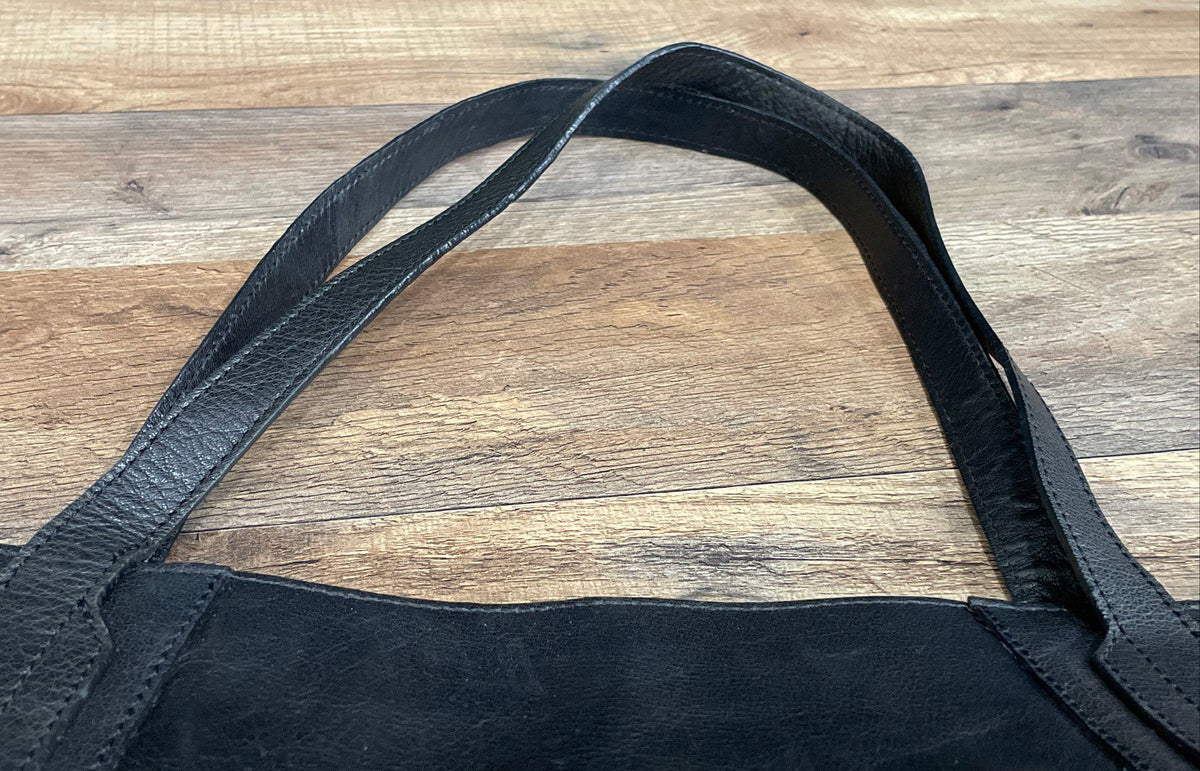 Diba True Black Leather Tote Shoulder Bag Front Zip Multi-Pocket Purse