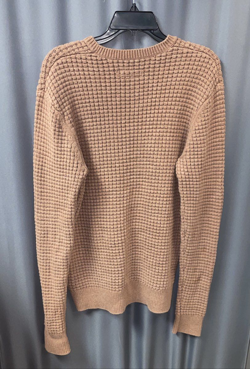 AllSaints Men's Brown Torre Crew Cotton Textured Waffle Knit Sweater Sz S