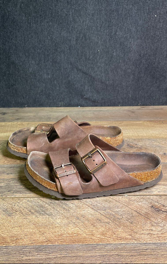 Birkenstock Arizona Brown Leather Two-Strap Sandals Women's Size 8