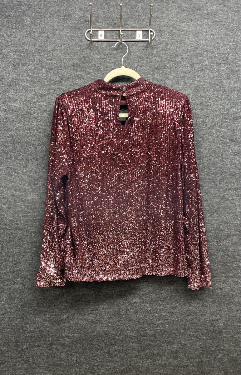 Cable & Gauge Women's Burgundy Mock Neck Sequin Keyhole Long Sleeve Top Sz XL