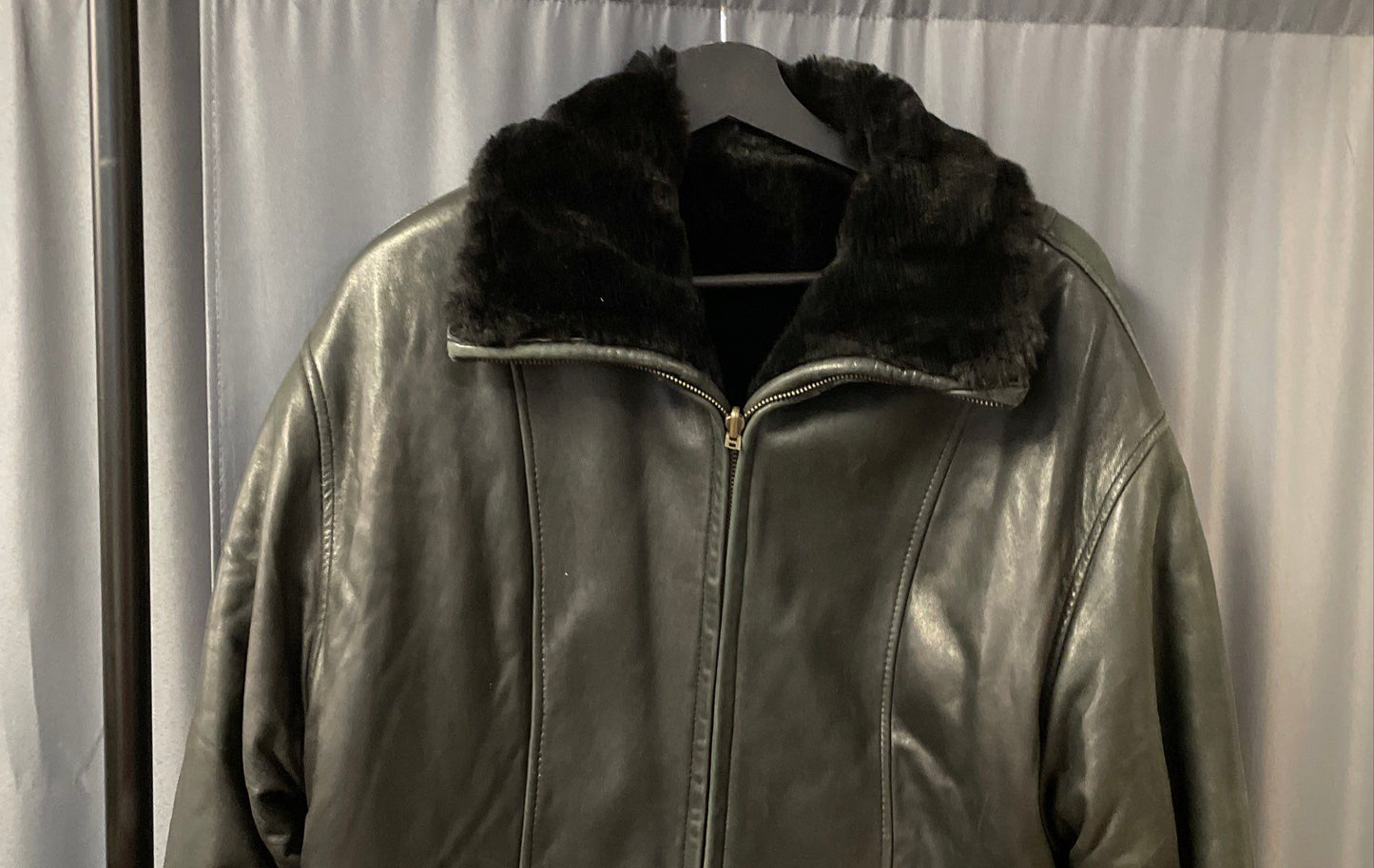 LNR La Nouvelle Renaissance Black Reversible Leather Faux Fur Jacket Sz S