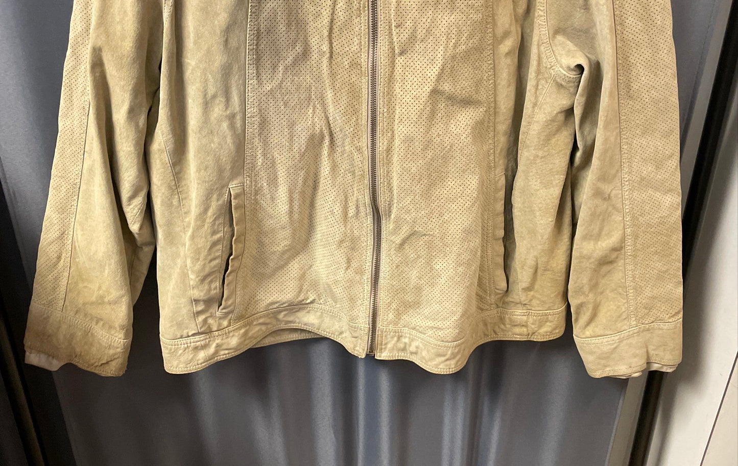 Calvin Klein Men's Tan Suede Perforated Full Zip Jacket Sz XL
