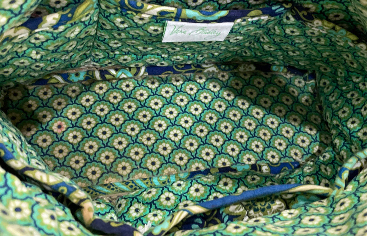 Vera Bradley Green Blue Paisley Quilted Tote Bag & Black Wallet Lot of 2