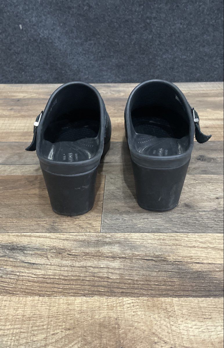 Crocs Black Platform Wedge Clog Mules Dual Comfort Buckle Strap Women's Size 9