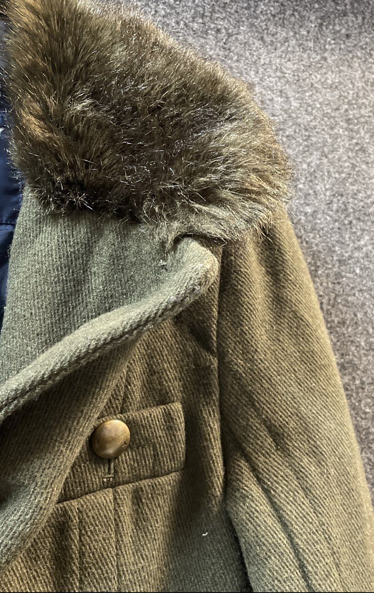 American Eagle Women's Olive Green Faux Fur Collar Wool Blend Peacoat Sz M