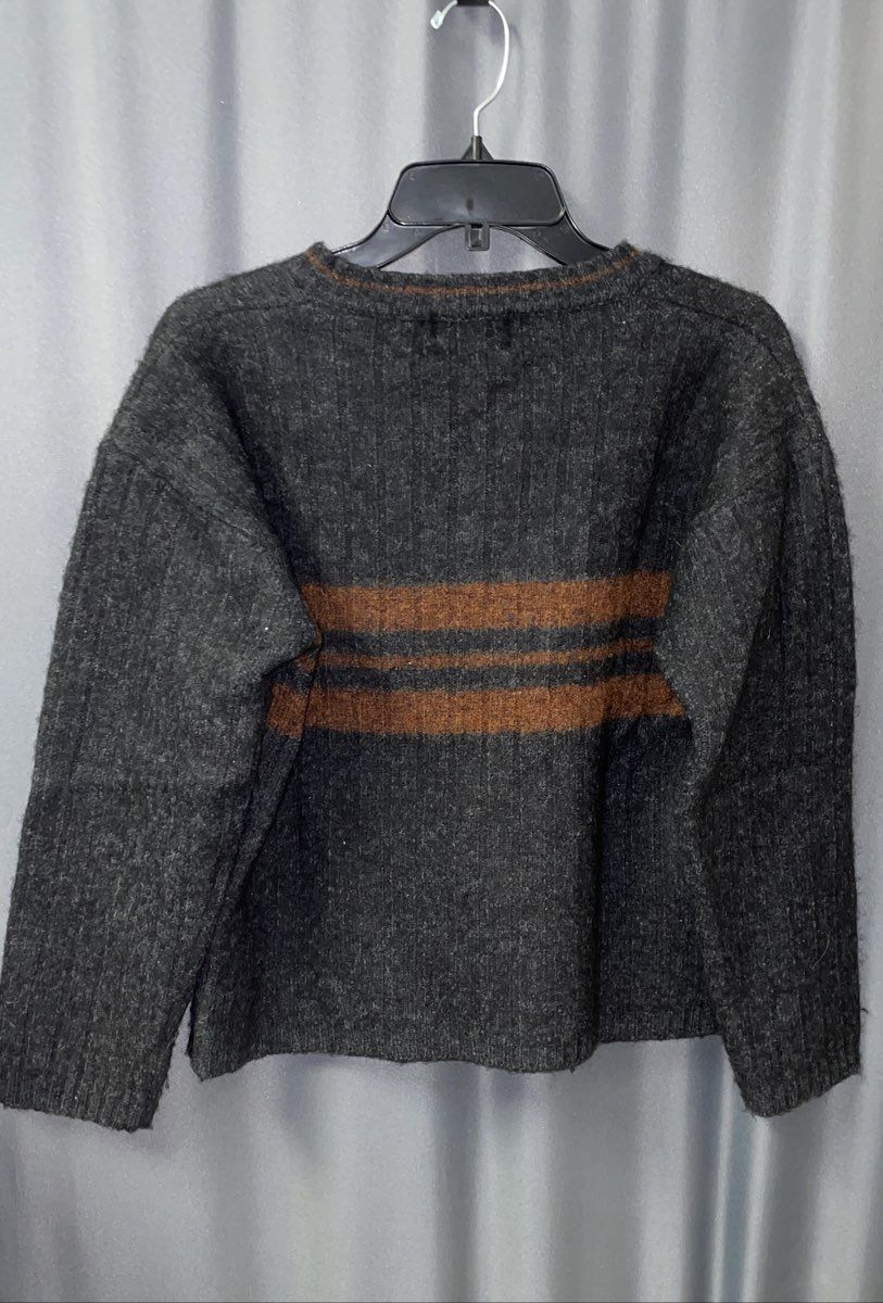 Vintage 90s Woolrich Men's Gray Orange Striped Wool Blend V-Neck Sweater Sz L