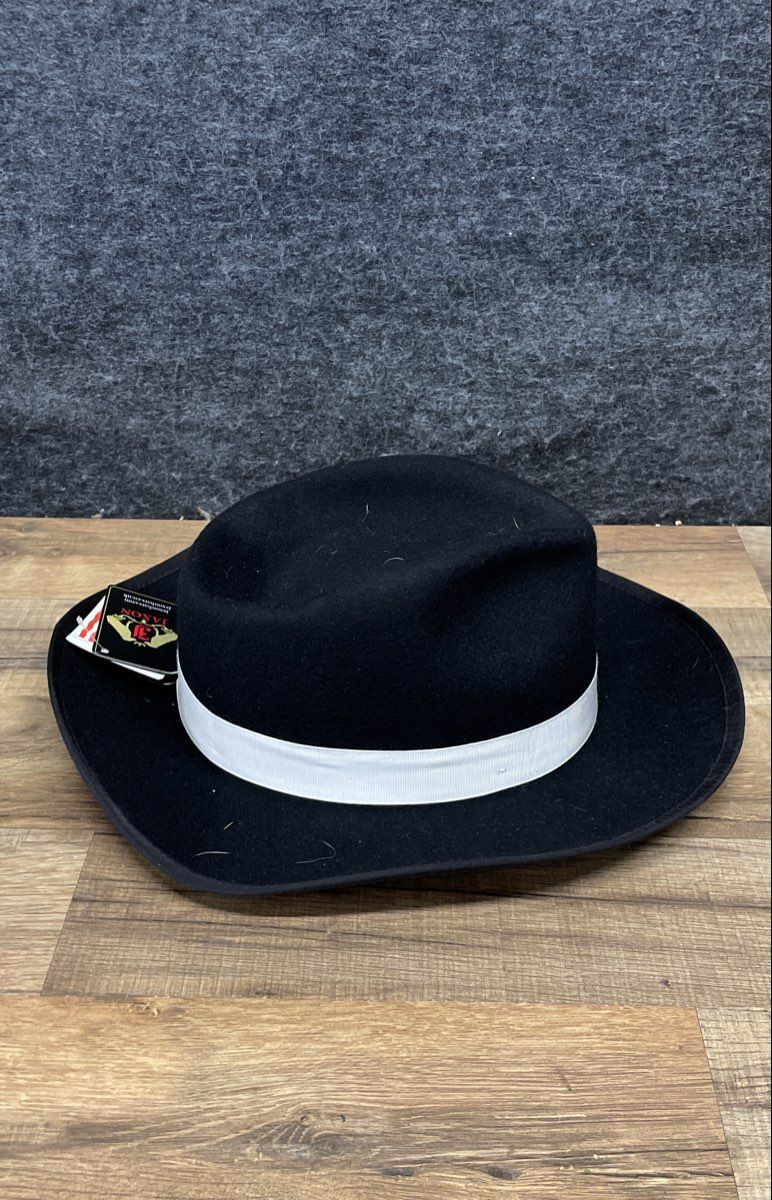 Jaxon Men's Black Wool Felt Fedora Hat White Grosgrain Band NWT Size Large