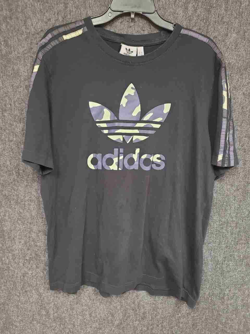 Adidas Men's Black Trefoil Logo Camo Print Short Sleeve T-Shirt Sz XL