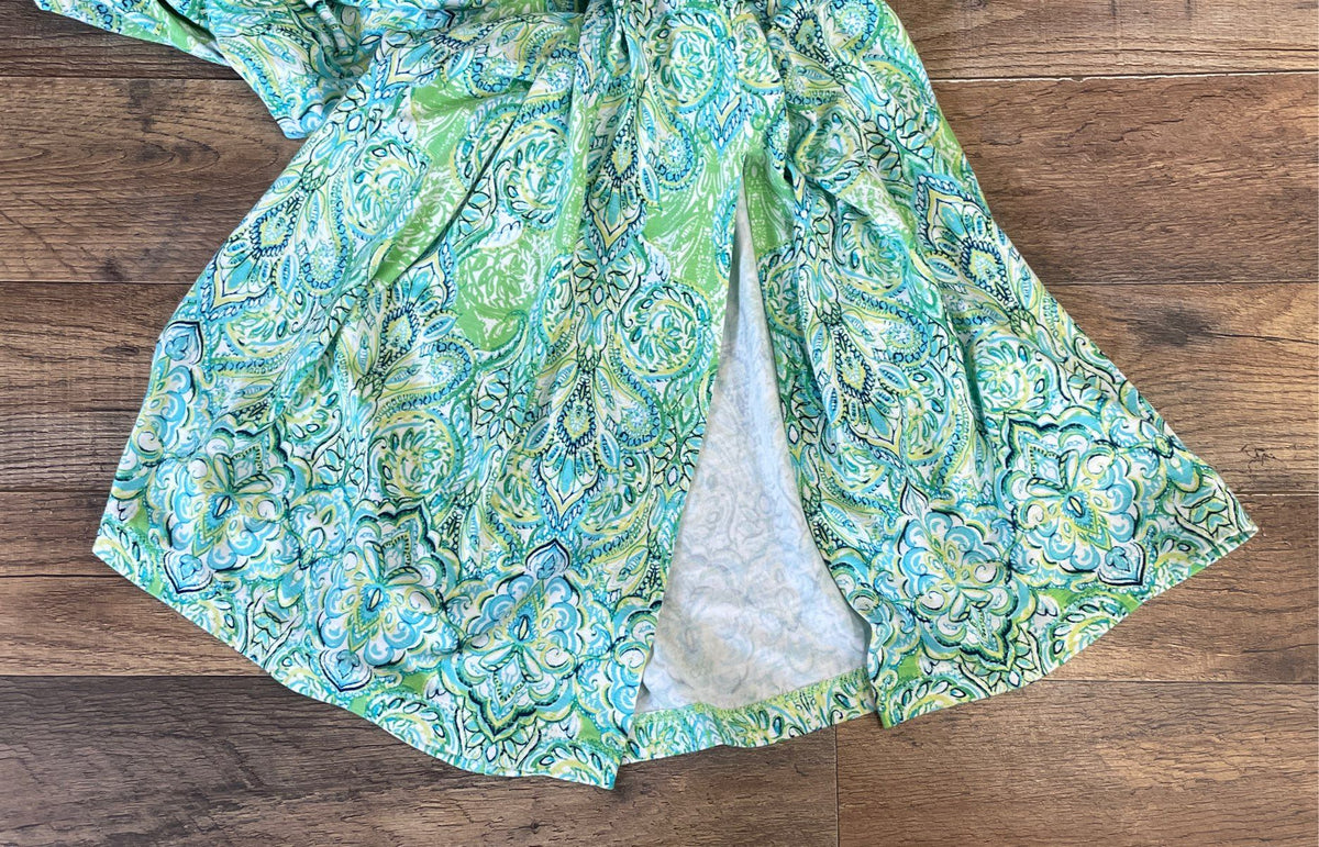 J. Jill Women's Paisley Sleeveless Maxi Dress Green Blue Rayon Spandex Sz S P