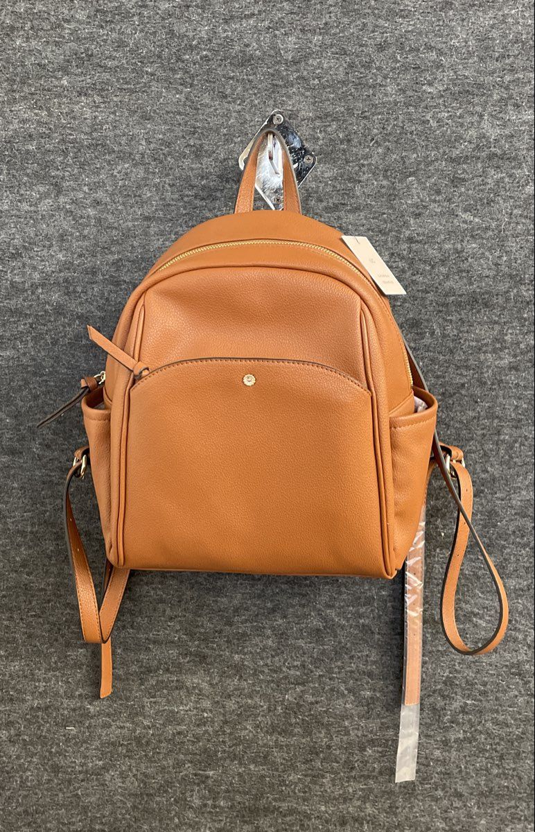 LC Lauren Conrad Saddle Brown Elene Functional Vegan Leather Backpack Purse NWT