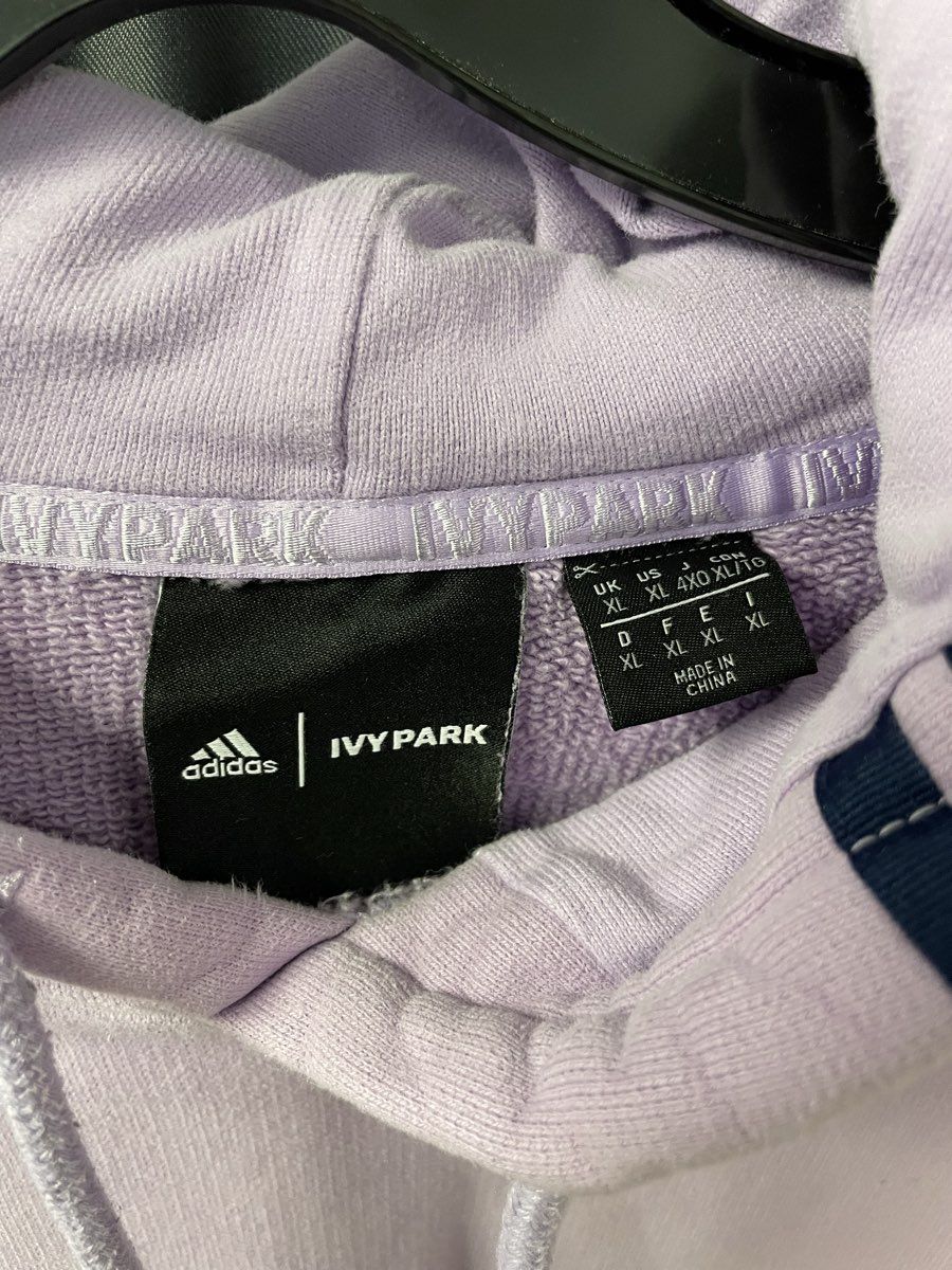 Adidas x Ivy Park Unisex Lavender Purple 3-Stripes Pullover Hoodie Sz XL
