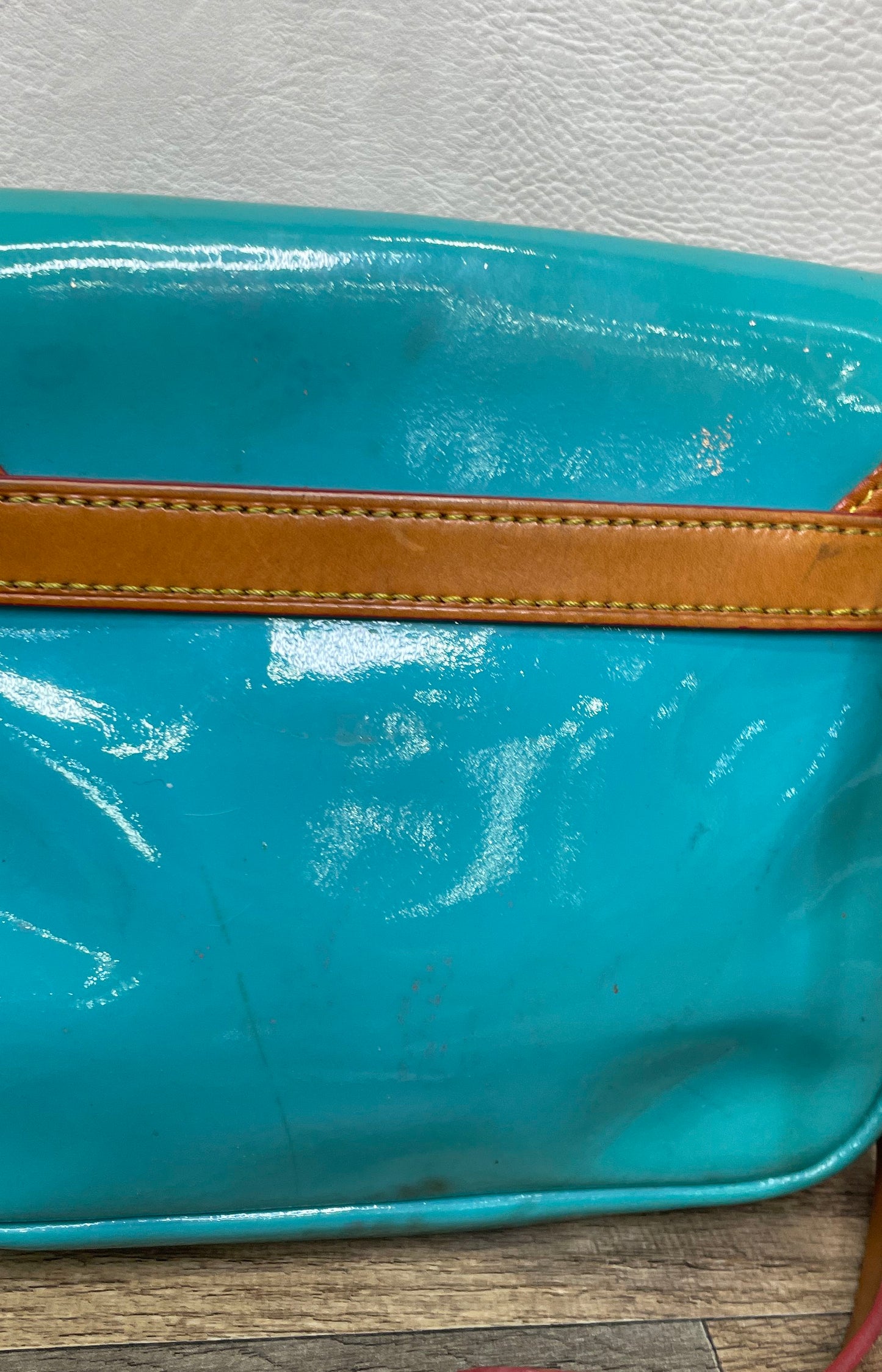 Dooney & Bourke Blue Teal Patent Leather Flap Crossbody Bag Small