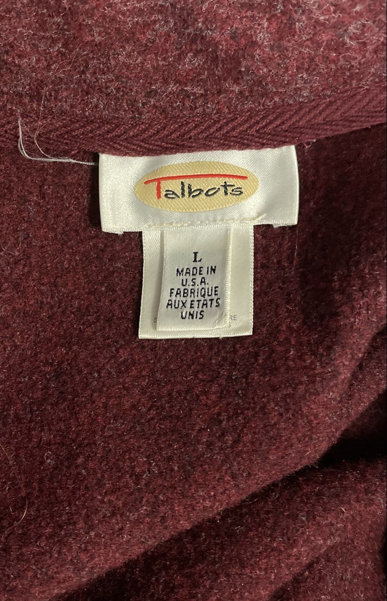 Vintage 90s Talbots Women's Burgundy Full Zip Mock Neck Jacket Made in USA Sz L